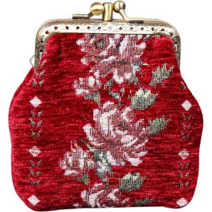 imageBurnout Velvet Double Kiss Clasp Coin Purse PouchVintage Change Wallet Card HolderRed Rose Trail