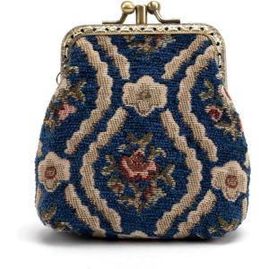 imageBurnout Velvet Double Kiss Clasp Coin Purse PouchVintage Change Wallet Card HolderTraditional Blue