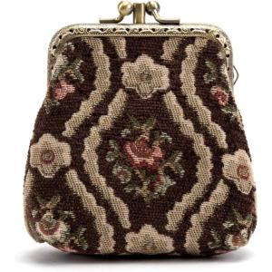 imageBurnout Velvet Double Kiss Clasp Coin Purse PouchVintage Change Wallet Card HolderTraditional Coffee