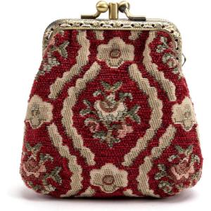 imageBurnout Velvet Double Kiss Clasp Coin Purse PouchVintage Change Wallet Card HolderTraditional Red