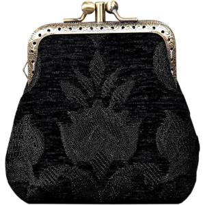 imageBurnout Velvet Double Kiss Clasp Coin Purse PouchVintage Change Wallet Card HolderVictorian Blossom BLKBLK