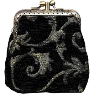 imageBurnout Velvet Double Kiss Clasp Coin Purse PouchVintage Change Wallet Card HolderVintage Scroll Black