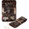 imageAngelinas Palace Lygen Leather Travel Jewelry Organizer Roll Foldable Jewelry Storage Bag Portable Holder Zipper Pockets for Necklaces Earrings Bracelets Rings Watches Brown SnakeskinBrown snakeskin