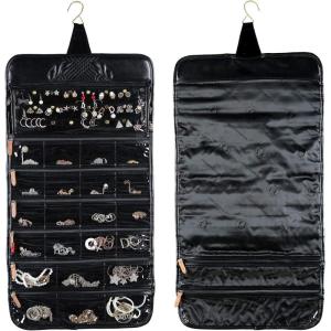 imageAngelinas Palace Brac Jewelry Hanger Organizer home storage hanger and travel organizer rollup with detachable holders and cover protection Diamond RedMemory Black