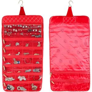 imageAngelinas Palace Brac Jewelry Hanger Organizer home storage hanger and travel organizer rollup with detachable holders and cover protection Diamond RedDiamond Red