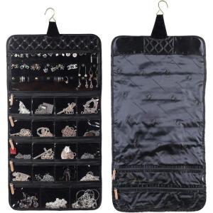 imageAngelinas Palace Brac Jewelry Hanger Organizer home storage hanger and travel organizer rollup with detachable holders and cover protection Diamond RedDiamond Black