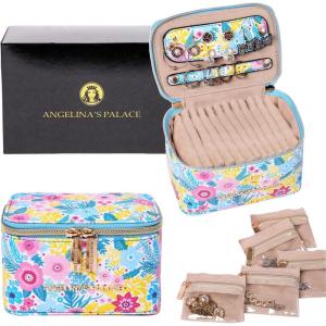 imageAngelinas Palace Jewelry Organizer Case Bridesmaid Gifts Travel Bag Vegan Leather Box for Necklace Earring Bracelet Ringblossom pinkBlossom blue