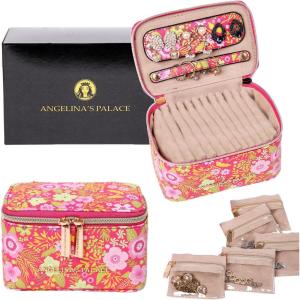imageAngelinas Palace Jewelry Organizer Case Bridesmaid Gifts Travel Bag Vegan Leather Box for Necklace Earring Bracelet Ringblossom pinkBlossom fuschia