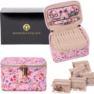 imageAngelinas Palace Jewelry Organizer Case Bridesmaid Gifts Travel Bag Vegan Leather Box for Necklace Earring Bracelet Ringblossom pinkBlossom pink