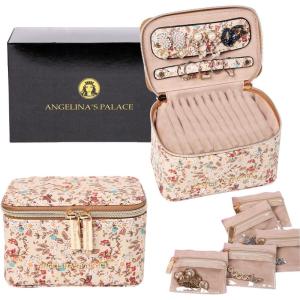 imageAngelinas Palace Jewelry Organizer Case Bridesmaid Gifts Travel Bag Vegan Leather Box for Necklace Earring Bracelet Ringblossom pinkBlossom tan