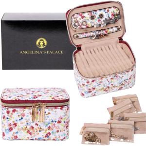 imageAngelinas Palace Jewelry Organizer Case Bridesmaid Gifts Travel Bag Vegan Leather Box for Necklace Earring Bracelet Ringblossom pinkBlossom wine