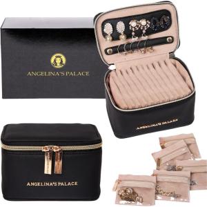 imageAngelinas Palace Jewelry Organizer Case Bridesmaid Gifts Travel Bag Vegan Leather Box for Necklace Earring Bracelet Ringblossom pinkblack