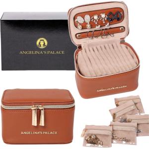 imageAngelinas Palace Jewelry Organizer Case Bridesmaid Gifts Travel Bag Vegan Leather Box for Necklace Earring Bracelet Ringblossom pinkbran