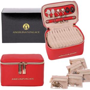 imageAngelinas Palace Jewelry Organizer Case Bridesmaid Gifts Travel Bag Vegan Leather Box for Necklace Earring Bracelet Ringblossom pinkbright red