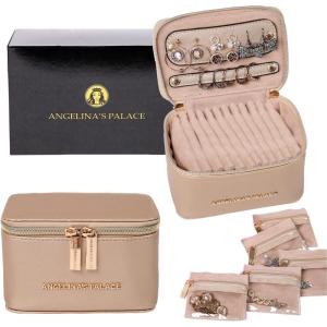 imageAngelinas Palace Jewelry Organizer Case Bridesmaid Gifts Travel Bag Vegan Leather Box for Necklace Earring Bracelet Ringblossom pinkchampagne