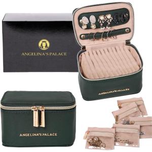 imageAngelinas Palace Jewelry Organizer Case Bridesmaid Gifts Travel Bag Vegan Leather Box for Necklace Earring Bracelet Ringblossom pinkdeep evergreen