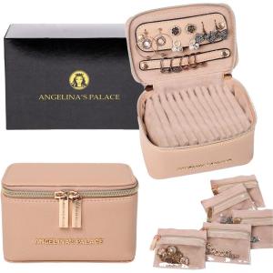 imageAngelinas Palace Jewelry Organizer Case Bridesmaid Gifts Travel Bag Vegan Leather Box for Necklace Earring Bracelet Ringblossom pinklight fawn