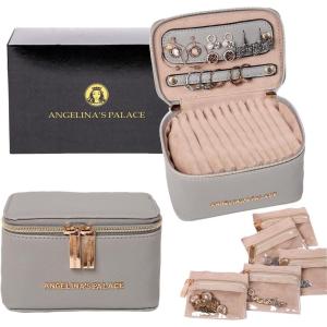 imageAngelinas Palace Jewelry Organizer Case Bridesmaid Gifts Travel Bag Vegan Leather Box for Necklace Earring Bracelet Ringblossom pinkpearl grey