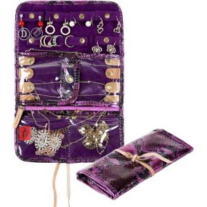 imageAngelinas Palace Lygen Leather Travel Jewelry Organizer Roll Foldable Jewelry Storage Bag Portable Holder Zipper Pockets for Necklaces Earrings Bracelets Rings Watches Brown SnakeskinPurple snakeskin