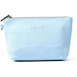 imageAngelinas Palace Personalized Makeup BagEmbossed Name Vegan Leather Cosmetic BagDurable Zipper Waterproof Travel Toiletry BagPearl Blue