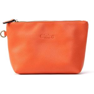 imageAngelinas Palace Personalized Makeup BagEmbossed Name Vegan Leather Cosmetic BagDurable Zipper Waterproof Travel Toiletry BagPumpkin Orange