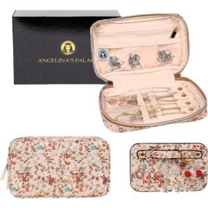 imageAngelinas Palace Small Waterproof Jewelry Organizer Case Vegan Leather Travel Storage Bag Bridesmaid Gifts for Necklace Earring Bracelet Ringchampagneblossom tan