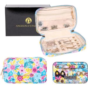imageAngelinas Palace Small Waterproof Jewelry Organizer Case Vegan Leather Travel Storage Bag Bridesmaid Gifts for Necklace Earring Bracelet Ringchampagneblossom blue