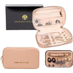 imageAngelinas Palace Small Waterproof Jewelry Organizer Case Vegan Leather Travel Storage Bag Bridesmaid Gifts for Necklace Earring Bracelet Ringchampagnelight fawn