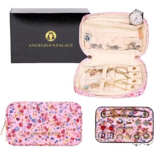 imageAngelinas Palace Small Waterproof Jewelry Organizer Case Vegan Leather Travel Storage Bag Bridesmaid Gifts for Necklace Earring Bracelet Ringchampagneblossom pink