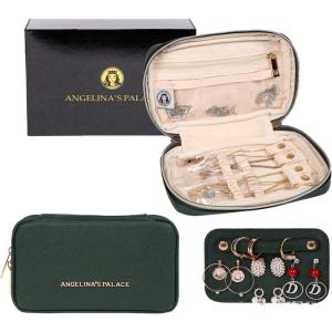 imageAngelinas Palace Small Waterproof Jewelry Organizer Case Vegan Leather Travel Storage Bag Bridesmaid Gifts for Necklace Earring Bracelet Ringchampagnedeep evergreen