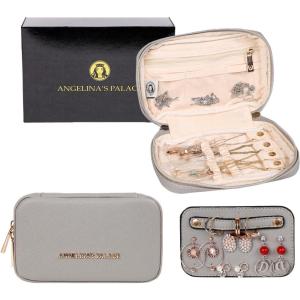imageAngelinas Palace Small Waterproof Jewelry Organizer Case Vegan Leather Travel Storage Bag Bridesmaid Gifts for Necklace Earring Bracelet Ringchampagnepearl grey