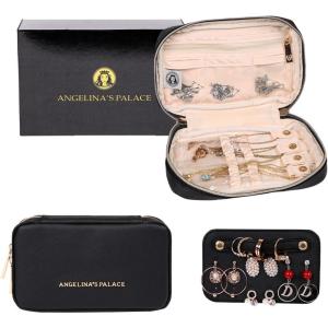 imageAngelinas Palace Small Waterproof Jewelry Organizer Case Vegan Leather Travel Storage Bag Bridesmaid Gifts for Necklace Earring Bracelet Ringchampagneblack