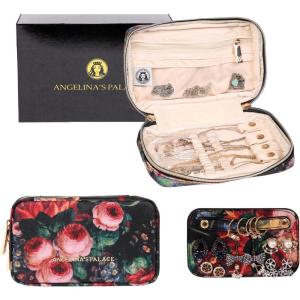 imageAngelinas Palace Small Waterproof Jewelry Organizer Case Vegan Leather Travel Storage Bag Bridesmaid Gifts for Necklace Earring Bracelet Ringchampagneblossom victorian