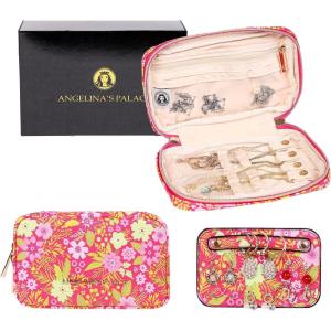 imageAngelinas Palace Small Waterproof Jewelry Organizer Case Vegan Leather Travel Storage Bag Bridesmaid Gifts for Necklace Earring Bracelet Ringchampagneblossom fuschia