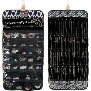 imageAngelinas Palace Tenby Jewelry Double Side Hanger Organizer Hook Hanging Closet Jewelry Storage Roll 24 Earring Ring Bars 28 Bracelet Pouches Watches Pocket 40 Necklaces LoopsAP Green4 Square