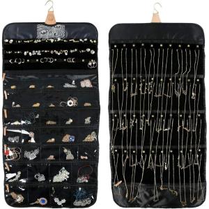 imageAngelinas Palace Tenby Jewelry Double Side Hanger Organizer Hook Hanging Closet Jewelry Storage Roll 24 Earring Ring Bars 28 Bracelet Pouches Watches Pocket 40 Necklaces LoopsAP GreenZebra