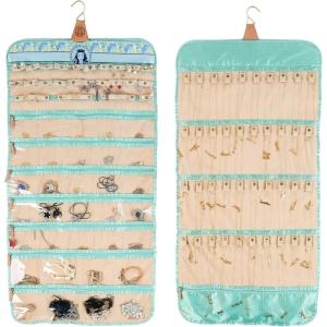 imageAngelinas Palace Tenby Jewelry Double Side Hanger Organizer Hook Hanging Closet Jewelry Storage Roll 24 Earring Ring Bars 28 Bracelet Pouches Watches Pocket 40 Necklaces LoopsAP GreenAP Green