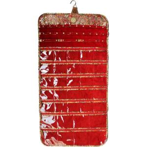 imageAngelinas Palace Tenby Jewelry Double Side Hanger Organizer Hook Hanging Closet Jewelry Storage Roll 24 Earring Ring Bars 28 Bracelet Pouches Watches Pocket 40 Necklaces LoopsAP GreenFuchsia Paisley