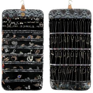 imageAngelinas Palace Tenby Jewelry Double Side Hanger Organizer Hook Hanging Closet Jewelry Storage Roll 24 Earring Ring Bars 28 Bracelet Pouches Watches Pocket 40 Necklaces LoopsAP GreenBlue Snakeskin