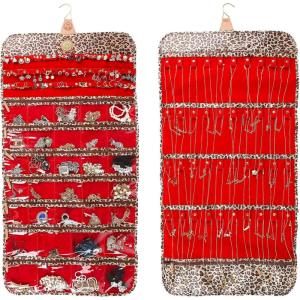 imageAngelinas Palace Tenby Jewelry Double Side Hanger Organizer Hook Hanging Closet Jewelry Storage Roll 24 Earring Ring Bars 28 Bracelet Pouches Watches Pocket 40 Necklaces LoopsAP GreenLeopard