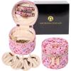 imageAngelinas Palace Round Jewelry Organizer Case Travel Bag Bridesmaid Gifts Vegan Leather Box for Necklace Earring Bracelet RingBlackBlossom pink