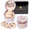 imageAngelinas Palace Round Jewelry Organizer Case Travel Bag Bridesmaid Gifts Vegan Leather Box for Necklace Earring Bracelet RingBlackBlossom wine