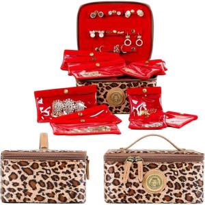 imageAngelinas Palace Gorde Medium Jewelry Case Womens Travel Organizer Bag Big Capacity Storage with Detachable Necklace Earring Ring Pouches Train Jewelry Case LeopardLeopard