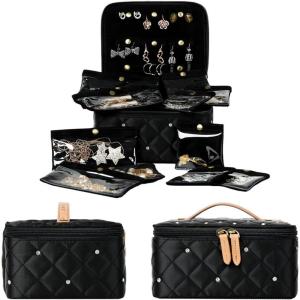 imageAngelinas Palace Gorde Medium Jewelry Case Womens Travel Organizer Bag Big Capacity Storage with Detachable Necklace Earring Ring Pouches Train Jewelry Case LeopardDiamond Black