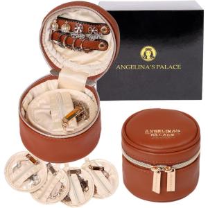 imageAngelinas Palace Round Jewelry Organizer Case Travel Bag Bridesmaid Gifts Vegan Leather Box for Necklace Earring Bracelet RingBlackBran