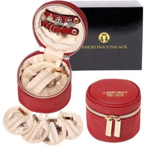imageAngelinas Palace Round Jewelry Organizer Case Travel Bag Bridesmaid Gifts Vegan Leather Box for Necklace Earring Bracelet RingBlackBrandy