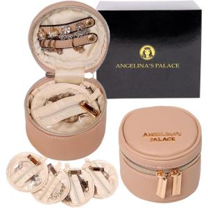 imageAngelinas Palace Round Jewelry Organizer Case Travel Bag Bridesmaid Gifts Vegan Leather Box for Necklace Earring Bracelet RingBlackLight fawn