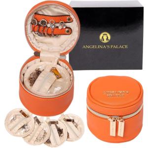 imageAngelinas Palace Round Jewelry Organizer Case Travel Bag Bridesmaid Gifts Vegan Leather Box for Necklace Earring Bracelet RingBlackLight terracotta