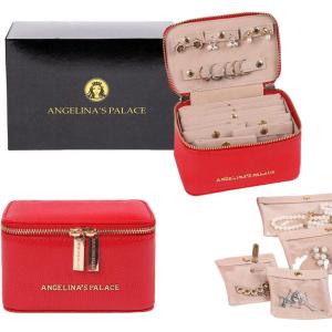 imageAngelinas Palace Snakeskin Pattern Jewelry Organizer Case Bridesmaid Gifts Travel Bag Vegan Leather Box for Necklace Earring Bracelet RingChampagneRed