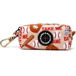 imageOrganic Cotton Dog Poop Bag Holder for Leash Brass Hardware Waste Bag Dispenser Pet Waste Management SolutionBaseball